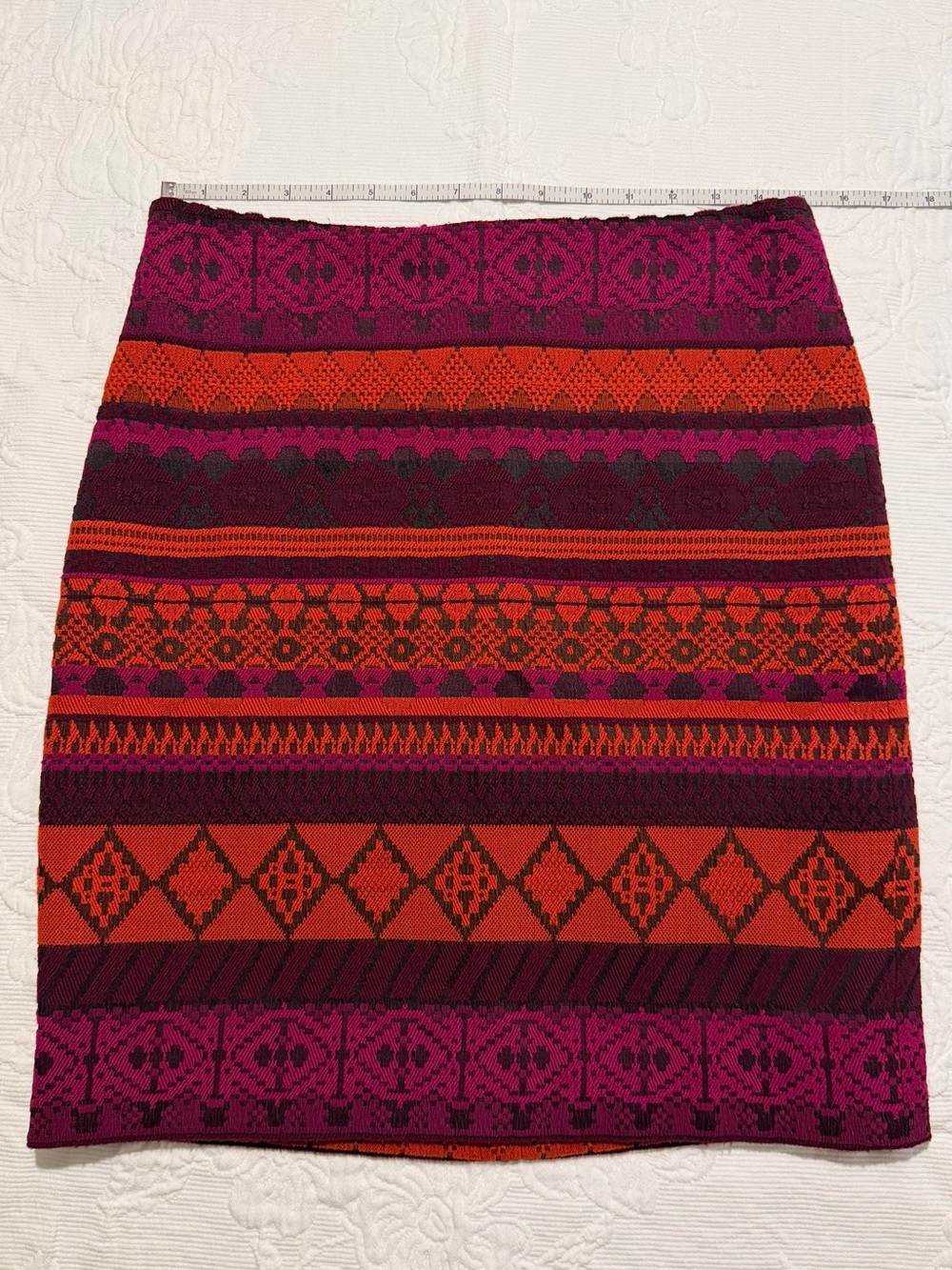 Etcetera Red and Magenta Geometric Knit Pencil Skirt